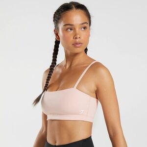 Gymshark Misty Pink Bandeau Sports Bra with Thin Straps and Snug Fit